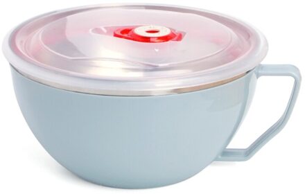 Solid Roestvrij Staal Noodle Kom Met Handvat Voedsel Container Rijstkom Soep Kommen Instant Noodle Kom Met Deksel Met Handvat Blauw