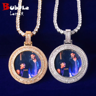 Solid Round Baguette Memory Picture Photo Necklace & Pendant Bling Bling Men's Hip hop Rock Jewelry