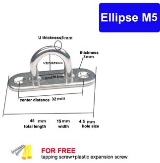 Solid Rvs Langwerpige Plaat Nietje Ring Haak Vele Maten Voor Kiezen Hardware Loop U-Vormige Schroeven Mount haak Hanger ellipse M5 1 stk