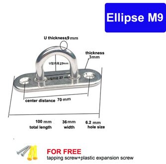 Solid Rvs Langwerpige Plaat Nietje Ring Haak Vele Maten Voor Kiezen Hardware Loop U-Vormige Schroeven Mount haak Hanger ellipse M9 1 stk
