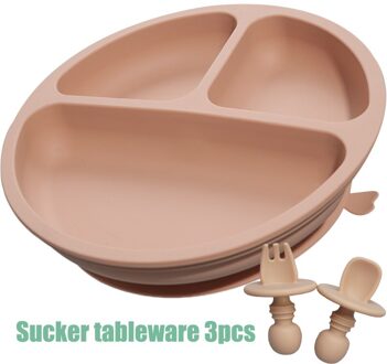 Solid Silicon Plaat Vork Lepel Set Voor Baby Kinderen Gerechten Zuig Waggel Training Servies Kinderen Voeden Accessoires 01 abrikoos