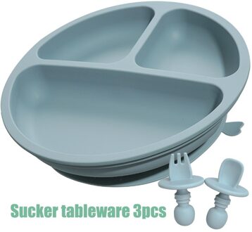 Solid Silicon Plaat Vork Lepel Set Voor Baby Kinderen Gerechten Zuig Waggel Training Servies Kinderen Voeden Accessoires 04 ether