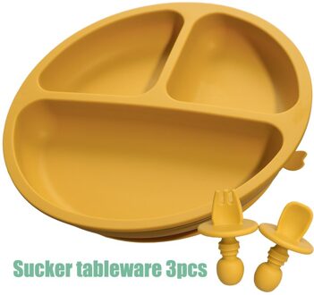 Solid Silicon Plaat Vork Lepel Set Voor Baby Kinderen Gerechten Zuig Waggel Training Servies Kinderen Voeden Accessoires 05 mosterd