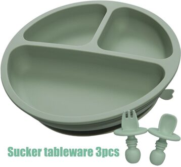 Solid Silicon Plaat Vork Lepel Set Voor Baby Kinderen Gerechten Zuig Waggel Training Servies Kinderen Voeden Accessoires 07 sage