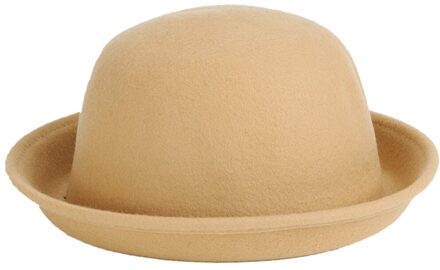 Solid Vintage Cap Vrouwen Classic Party Wol Bowler Vilt Fedora Derby Hoeden Oprollen Caps Voor Kleding Accessoires beige