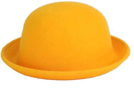 Solid Vintage Cap Vrouwen Classic Party Wol Bowler Vilt Fedora Derby Hoeden Oprollen Caps Voor Kleding Accessoires geel