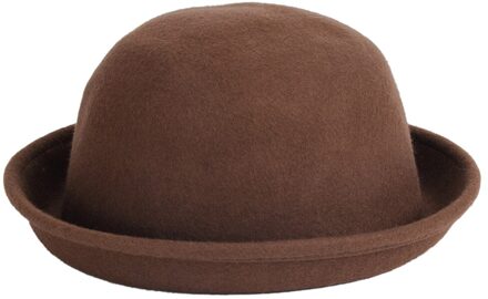 Solid Vintage Cap Vrouwen Classic Party Wol Bowler Vilt Fedora Derby Hoeden Oprollen Caps Voor Kleding Accessoires koffie