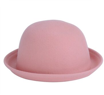 Solid Vintage Cap Vrouwen Classic Party Wol Bowler Vilt Fedora Derby Hoeden Oprollen Caps Voor Kleding Accessoires roze