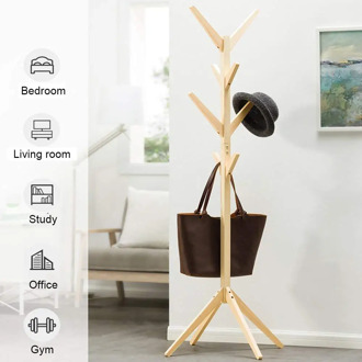 Solid Wood Hanger 8 Hooks Floor Standing Coat Racks Home Furniture Storage Clothes Hanging Wooden Hanger Bedroom Drying Rack