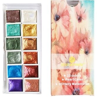 Solide Aquarel Verf Set, Tot 100 Kleuren Draagbare Kwast Aquarel Borstel Voor Kinderen Beginner Art Supplies Tekening 12 kleuren