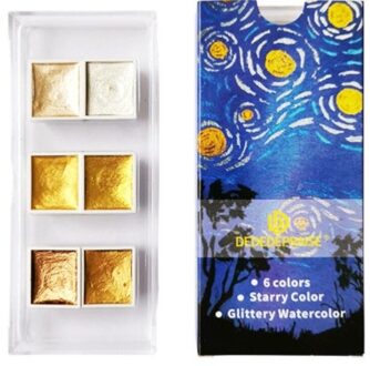 Solide Aquarel Verf Set, Tot 100 Kleuren Draagbare Kwast Aquarel Borstel Voor Kinderen Beginner Art Supplies Tekening 6 goud kleuren