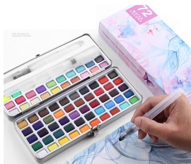 Solide Aquarel Verf Set, Tot 100 Kleuren Draagbare Kwast Aquarel Borstel Voor Kinderen Beginner Art Supplies Tekening 72 kleuren