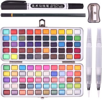 Solide Aquarel Verf Set, Tot 100 Kleuren Draagbare Kwast Aquarel Borstel Voor Kinderen Beginner Art Supplies Tekening