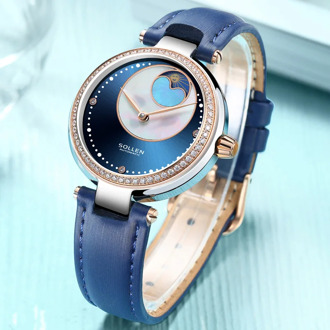 SOLLEN Women Blue Clock Diamond Design Women's Mechanical Watch Top Brand Luxury Women Sapphire Crystal Female Watches Gift