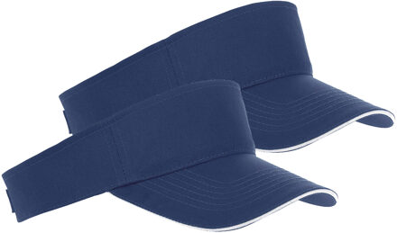 Sols 2x Navy blauwe/witte zonnekleppen petjes voor volwassenen - Katoenen donkerblauwe/witte zonnekleppen met klittenbandsluiting - Dames/heren