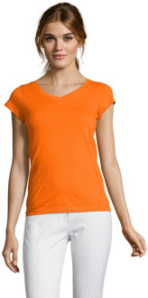 Sols Dames t-shirt V-hals oranje 100% katoen slimfit