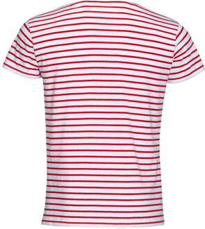 Sols Heren Miles Gestreept T-Shirt met korte mouwen (Wit/rood) - XL