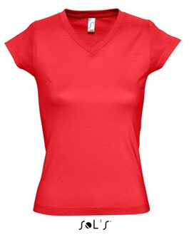 Sols Set van 2x stuks dames t-shirt V-hals rood 100% katoen, maat: 40 (L)
