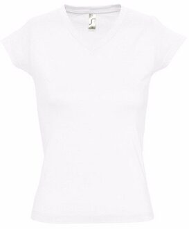 Sols Set van 2x stuks dames t-shirt V-hals wit 100% katoen slimfit, maat: 40 (L)
