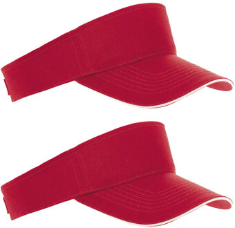 Sols Zonneklep Sunvisor petje - 2x - rood - katoen - klittenbandsluiting - voor volwassenen