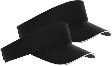 Sols Zonneklep Sunvisor petje - 2x - zwart - katoen - klittenbandsluiting - voor volwassenen
