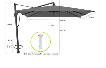 Sombrano S+ Easy zweefparasol 300x300cm - Laagste prijsgarantie! Grijs