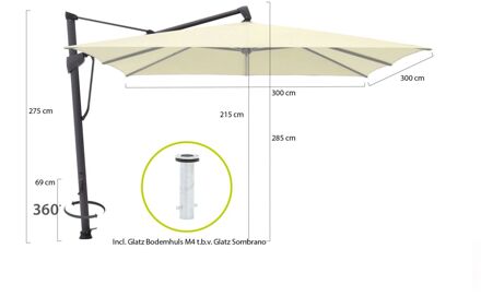 Sombrano S+ Easy zweefparasol 300x300cm - Laagste prijsgarantie! Wit