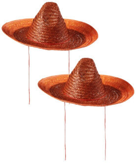 Sombrero hoed - 2x stuks - oranje - 48 cm - Mexicaanse sombero - carnaval verkleedhoed