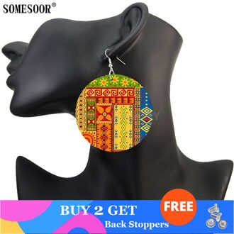 Somesoor Afrika Sieraden Bohemian Houten Zowel Afdrukken Ronde Hangers Zwarte Oorbellen Voor Vrouwen Both Sides Print 4