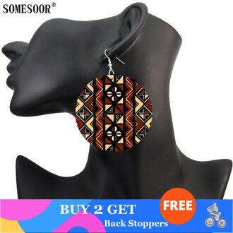 Somesoor Afrika Sieraden Bohemian Houten Zowel Afdrukken Ronde Hangers Zwarte Oorbellen Voor Vrouwen Both Sides Print 5
