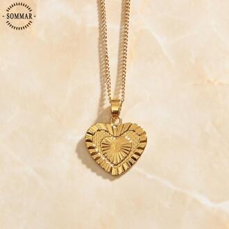 Sommar 50Cm Hart Hanger En Kettingen Romantische Sieraden Goud Kleur Voor Womens Meisjes Huwelijkscadeau Vriendin Vrouw