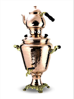 SONAYCOPPER New Model Forged Copper Samovar Nickel Used with Coal, 1 mm Thick 4 L Capacity