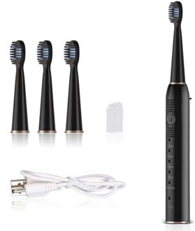 Sonic Elektrische Tandenborstel IPX7 Waterdichte 5 Modus Onekey Bedienen Wassen Gezicht Draadloze Usb Oplaadbare De Familie zwart-4