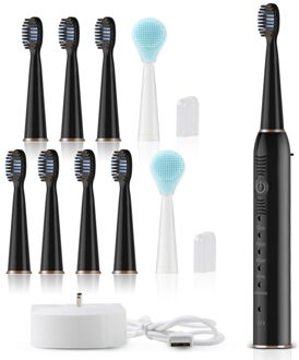 Sonic Elektrische Tandenborstel IPX7 Waterdichte 5 Modus Onekey Bedienen Wassen Gezicht Draadloze Usb Oplaadbare De Familie zwart-8-2