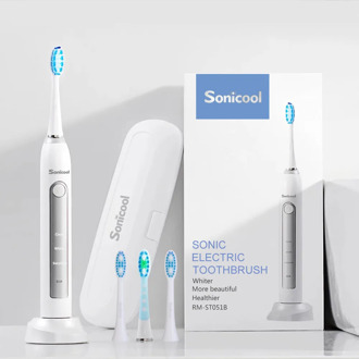Sonicool RM-ST051B Electric Toothbrush USB Rechargeable Ultrasonic 48000 Vibrations Tooth Brushes With 4 Pcs DuPont Brush Heads