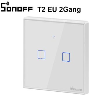 Sonoff T3 T2EU Tx Smart Wifi Muur Touch Schakelaar Met Grens Smart Home 1/2/3 Gang 433 Rf/voice/App/Touch Control Werk Met Alexa T2 EU 2Gang