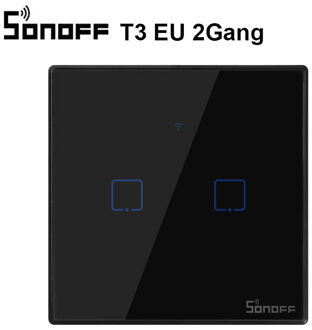 Sonoff T3 T2EU Tx Smart Wifi Muur Touch Schakelaar Met Grens Smart Home 1/2/3 Gang 433 Rf/voice/App/Touch Control Werk Met Alexa T3 EU 2Gang