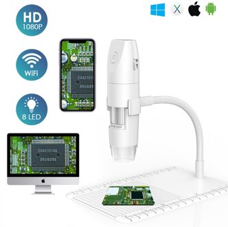 Soonhua Draagbare Draadloze Wifi Digitale Microscoop Usb 1080P Draagbare Microscoop Met 8 Led Verlichting 50X-1000X Verstelbare wit
