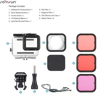 Soonsun 45M Waterdichte Behuizing Voor Gopro Hero 7 6 5 Zwart Onderwater Duiken Behuizing Met Lens Filter Kit go Pro 7 Accessoires Case met 4 Filters