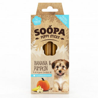 Soopa Puppy Sticks met banaan & pompoen hondensnack (100 gr) Per 5