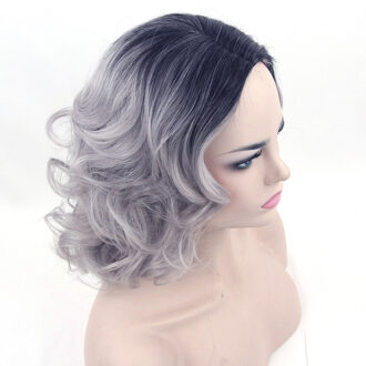 Soowee Synthetisch Haar Warmtebestendigheid Fiber Zwart Naar Grijs Pruik Korte Krullend Grijs Cosplay Pruiken Vrouwen Haar Stuk