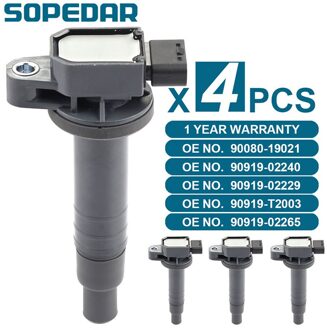 Sopedar 4 Pcs Bobine 90080-19021 90919-02240 90919-02229 Voor Toyota Yaris Vios Vitz 1.0 1.3 1.5L Corolla Allion Hatchback