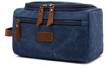 Soperwillton Mannen Reizen Toilettas Weekendtas Verpakking Cubes Tassen Dopp Kit Voor Mannen Canvas Lederen Reistas #601 Blauw