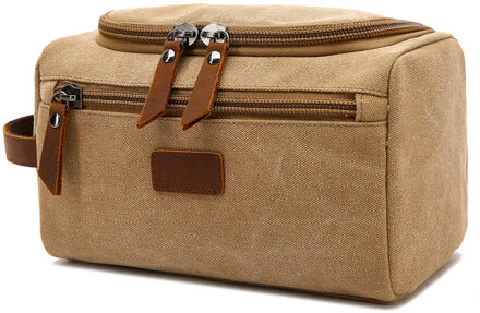 Soperwillton Mannen Reizen Toilettas Weekendtas Verpakking Cubes Tassen Dopp Kit Voor Mannen Canvas Lederen Reistas #601 khaki