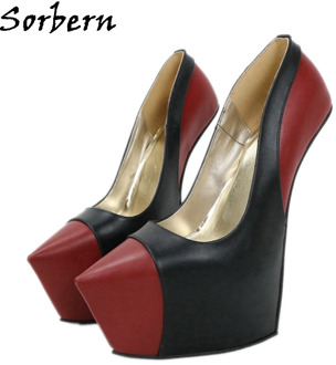 Sorbern 22Cm Heelless Women Pumps Genuine Leather Ladies Shoes High Heel Platform Custom Punk Gothic Plus Size No Heel Shoes
