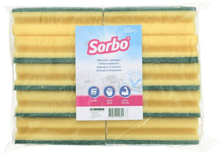 Sorbo 20x Schoonmaakspons / schuurspons viscose met groene schuurlaag 14 x 7 x 4,5 cm - Schuursponzen