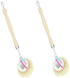 Sorbo afwasborstel - 2x - met ophanghaak - hout - vezelharen