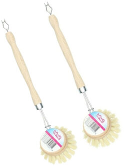 Sorbo afwasborstel - 2x - met ophanghaak - hout - vezelharen