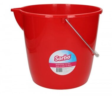 Sorbo mop/schoonmaak emmer - rood - 12 liter - emmer met maataanduiding en schenktuit