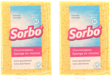 Sorbo Schoonmaak spons - 2x - 14 cm - Viscose - sponzen - schoonmaakspons